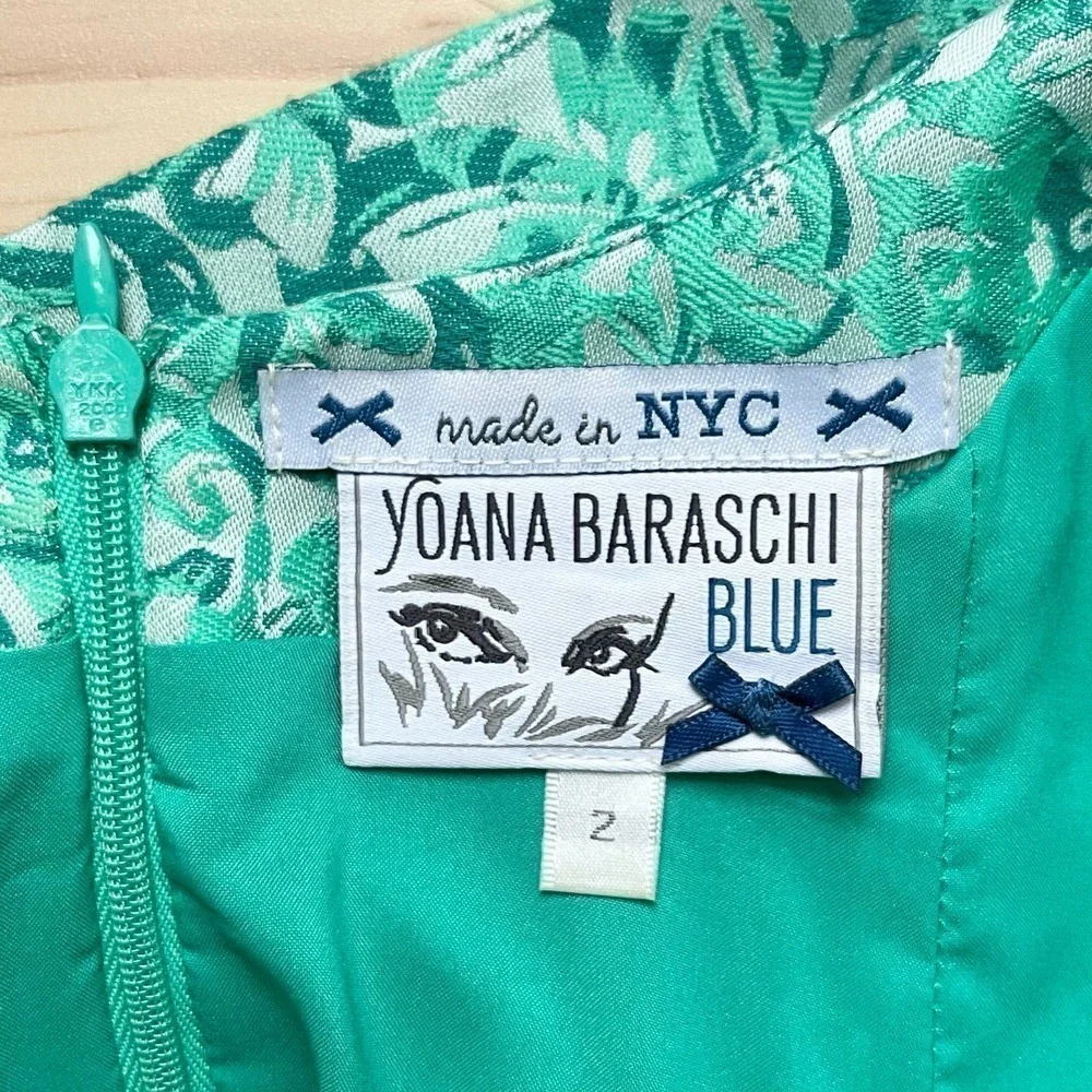 Yoana Baraschi Fit & Flare Jacquard‎ Cocktail Dress in Green Florals, Size 2